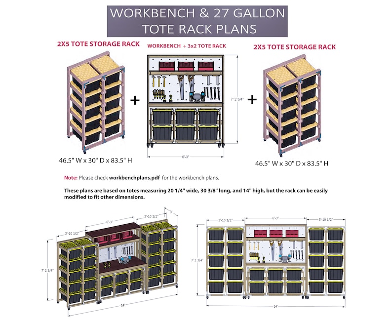 Storage Workbench Plans, DIY Garage Storage Shelf, 27 Gallon Tote Rack ...