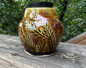 23126 FREE SHIP Shaped Pine Jar Green and Brown 3” x 3” with Rubber Stopper Ready to Ship