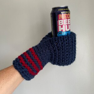 Beer Mitten, Navy Blue with Red Stripes, Gifts for Dad, Ice Fishing Gift for Father In Law, Adult Funny Gift, White Elephant image 3