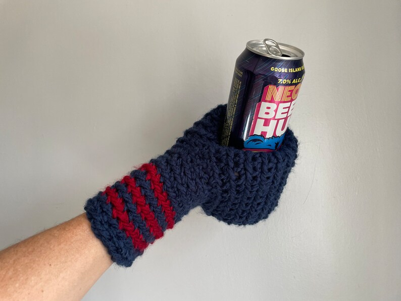 Beer Mitten, Navy Blue with Red Stripes, Gifts for Dad, Ice Fishing Gift for Father In Law, Adult Funny Gift, White Elephant image 6
