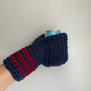 Beer Mitten, Navy Blue with Red Stripes, Gifts for Dad, Ice Fishing Gift for Father In Law, Adult Funny Gift, White Elephant image 5