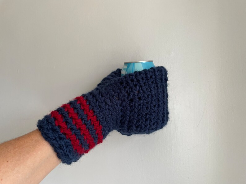 Beer Mitten, Navy Blue with Red Stripes, Gifts for Dad, Ice Fishing Gift for Father In Law, Adult Funny Gift, White Elephant image 5