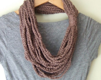 Organic Cotton Scarf / EcoFriendly Clothing / Brown Scarf Necklace / Crochet Chain