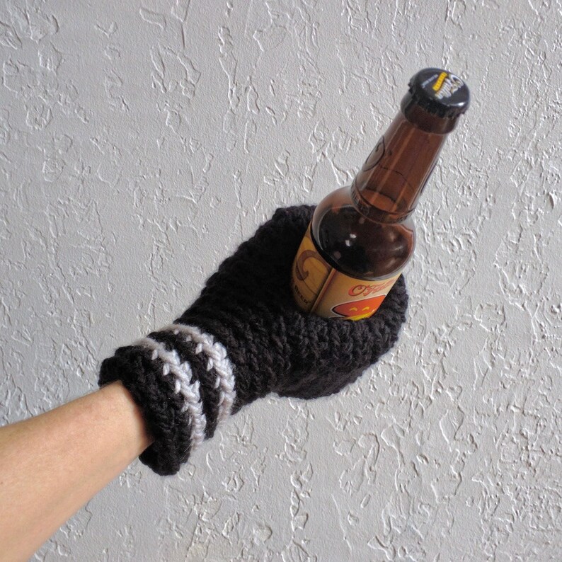 Beer Mitten / Beer Glove / Black and Gray / Beer Gift / Etsy