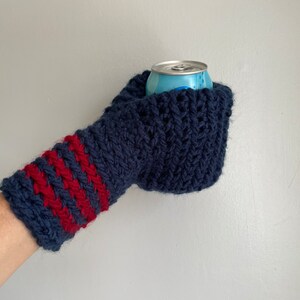 Beer Mitten, Navy Blue with Red Stripes, Gifts for Dad, Ice Fishing Gift for Father In Law, Adult Funny Gift, White Elephant image 2