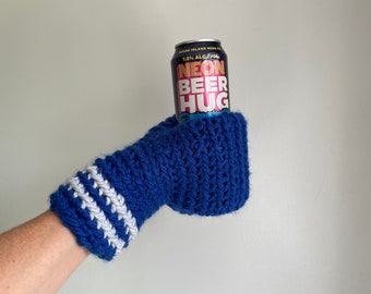 Beer Mitten, Royal Blue with Light Gray Stripes, Gifts for Dad, Ice Fishing Gift for Father In Law, Adult Funny Gift, White Elephant