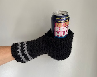 Beer Mitten, Black with Gray Stripes, Gifts for Dad, Ice Fishing Gift for Father In Law, Adult Funny Gift, White Elephant