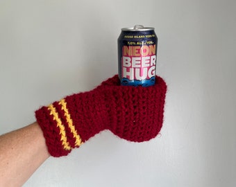 Beer Mitten, Red with Yellow Stripes, Gifts for Dad, Ice Fishing Gift for Father In Law, Adult Funny Gift, White Elephant