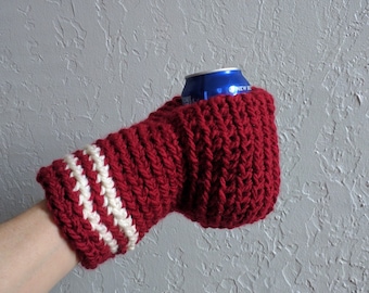 Beer Mitten, Red with White Stripes, Fathers Day Gifts for Dad, Fun Drinking Gifts for Adults, Tailgate Mitten, Beer Gift Ideas