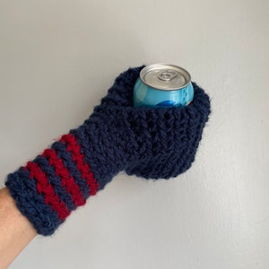 Beer Mitten, Navy Blue with Red Stripes, Gifts for Dad, Ice Fishing Gift for Father In Law, Adult Funny Gift, White Elephant image 4