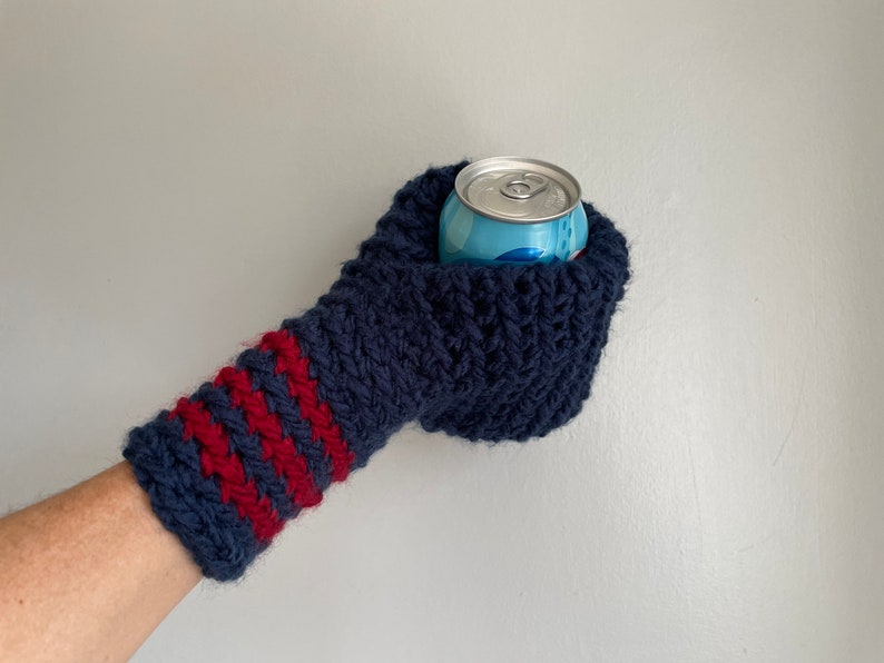 Beer Mitten, Navy Blue with Red Stripes, Gifts for Dad, Ice Fishing Gift for Father In Law, Adult Funny Gift, White Elephant image 4