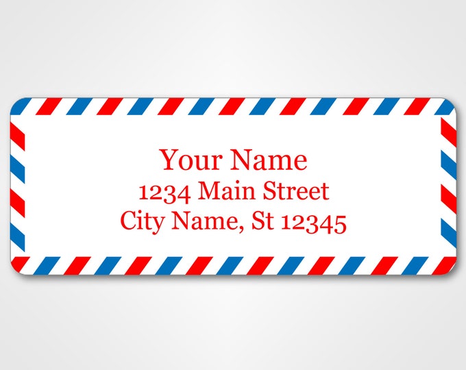 Personalized Return Address Labels - Air Mail Design - 120 Custom Self-Adhesive Stickers