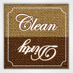 Clean Dirty Dishwasher Magnet Sign - Country Burlap Design