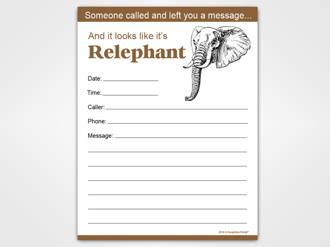 Elephant Notepad Funny Phone Message Pad Etsy