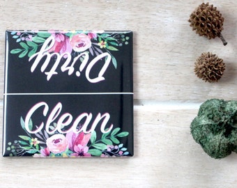 Clean Dirty Spülmaschinenmagnet Schild - Chic Floral Retro Design