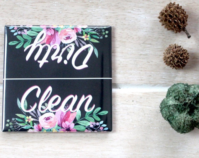 Clean Dirty Dishwasher Magnet Sign - Chic Floral Retro Design