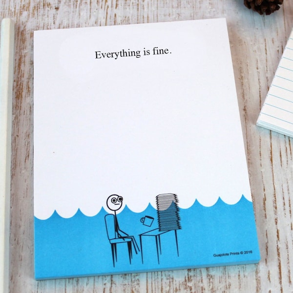 Everything is Fine Notepad - Funny Gag Gift for Coworkers, Note Pad, Sarcastic Memo Pad, Novelty Present, Fun Office Supplies
