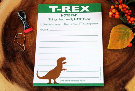 Funny T-Rex Notepad Dinosaur Gift Idea Stationery Notes 4.25 x 5.5 50 Sheets