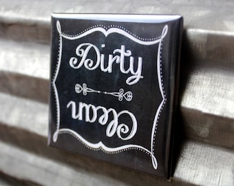 Clean Dirty Dishwasher Magnet Sign - Chalkboard Retro Style Design