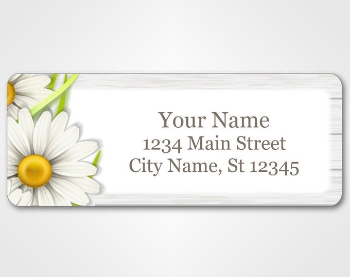 Personalized Return Address Labels - Daisy Flowers Country Style Design - 120 Custom Self-Adhesive Stickers - Valentines Day Gift