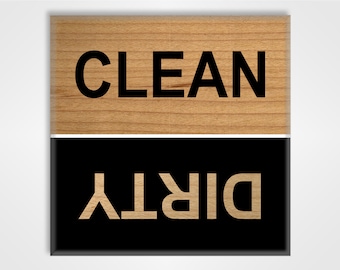 Clean Dirty Dishwasher Magnet Sign - Rustic Wood, Black Design