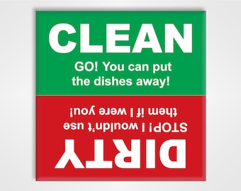 Clean Dirty Dishwasher Magnet Sign - Red and Green Design