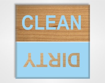 Clean Dirty Dishwasher Magnet Sign - Rustic Wood, Blue Design