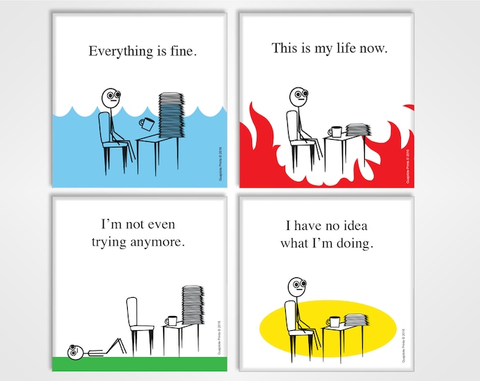 Funny Fridge Magnets - Everything is Fine and More (4-Pack) - Office Novelty Gift for Coworkers