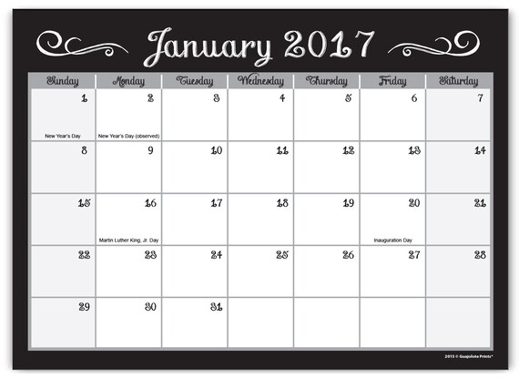 2 Year Calendar Notepad 2017 To 2018 Desk Pad Organizer Blank 75 X 10 Inches 25 Months Chalkboard Style Digital Download File - 