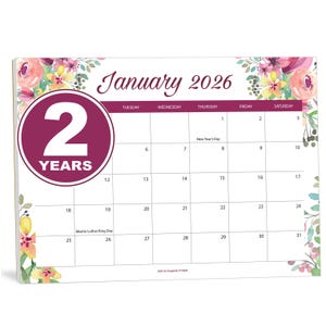 Floral Magnetic Calendar for Refrigerator: 2026-2027 Two-Year Planner