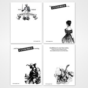 Funny Medieval Notepads- Awkward Meetings and More - Retro Designs - 4 Pack Funny Office Gift