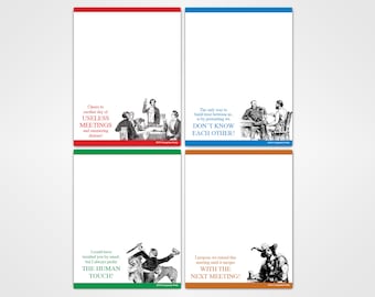 Sarcastic Notepads- Useless Meetings and More - Retro Designs - 4 Pack Funny Office Gift