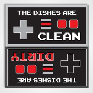 Clean Dirty Dishwasher Magnet Sign - Funny 80&#39;s Retro Video Game Design