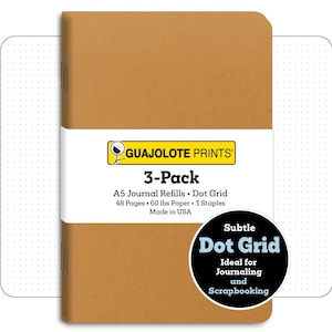 A5 Journal Refills (3-Pack), Traveler&#39;s Notebook Inserts, Dot Grid, 48 Pages, Stapled