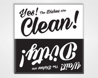 Clean Dirty Dishwasher Magnet Sign - Funny Yes and Wait! Design