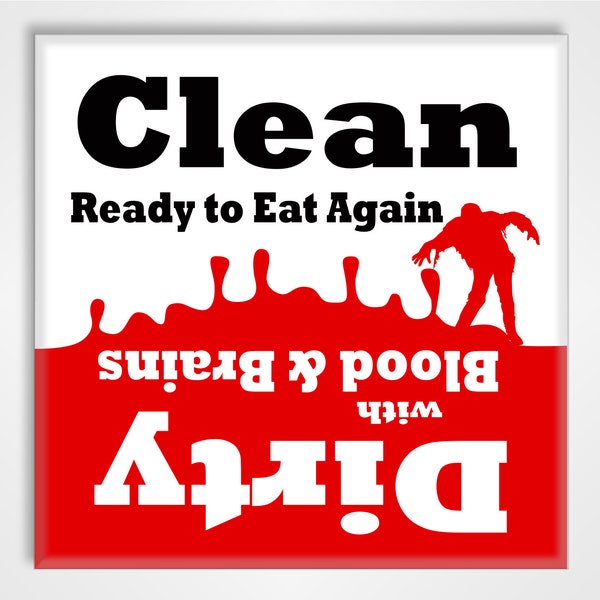 Clean Dirty Dishwasher Magnet Sign - Scary Zombies Design