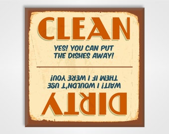 Clean Dirty Dishwasher Magnet Sign - Rusty Metal Style Design