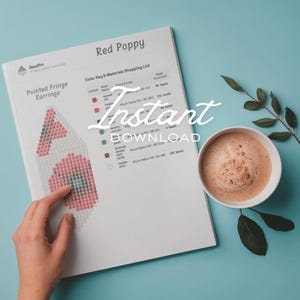 Beaded Poppy Earring Pattern, Brick Stitch Beading Chart, Beginner Seed Bead Tutorial PDF, Color & Letter Coded, Instant Download