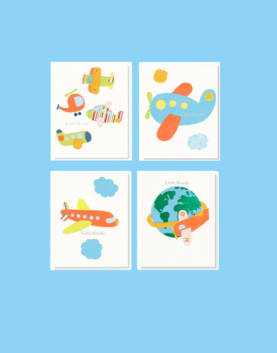 Baby Boy Nursery Art Prints SET OF 4 Airplane Nursery