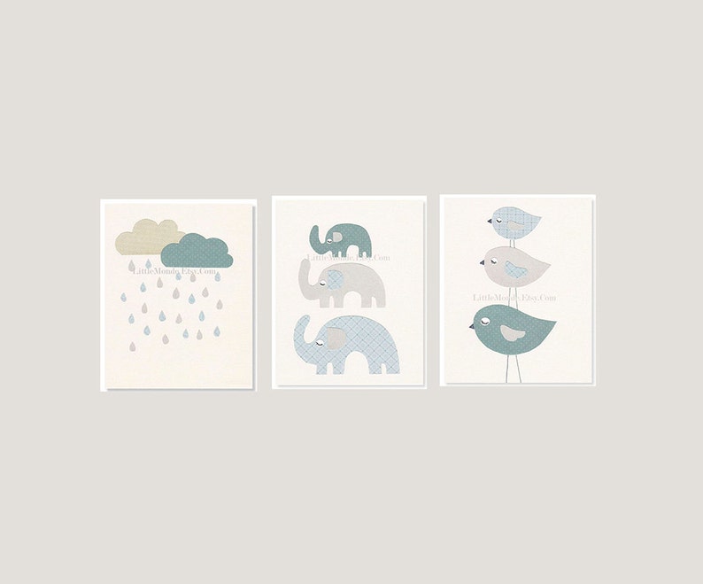 Nursery Art Prints Set of 3 Nursery Wall Decor Blue and Etsy