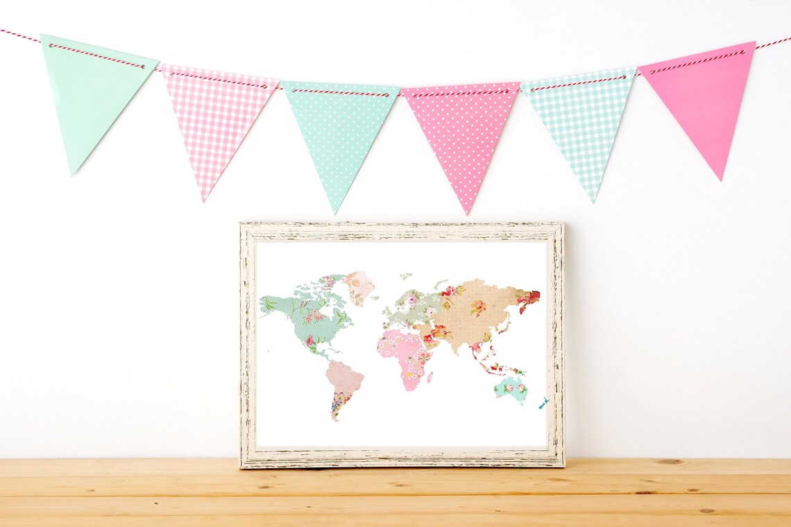 Baby Girl Nursery Prints World Map Poster Patchwork Map Etsy