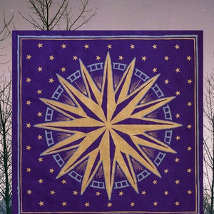 The Somnia Tarot Spread Cloth The Star 100% Cotton 21.5 x 21.5 inches USA Purple