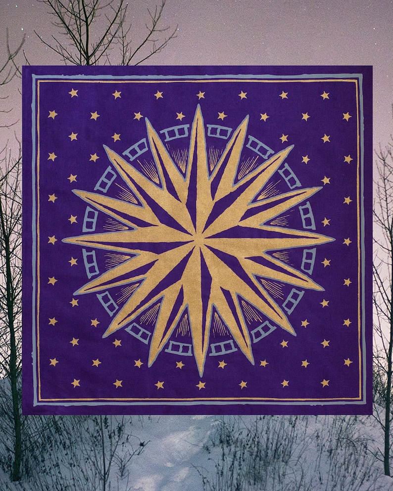 The Somnia Tarot Spread Cloth The Star 100% Cotton 21.5 x 21.5 inches USA Purple