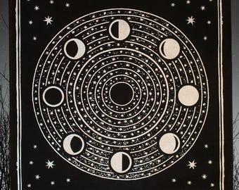 The Somnia Tarot Spread Cloth - "The Moon" - Gray or Black - 100% Cotton - 21.5 - USA