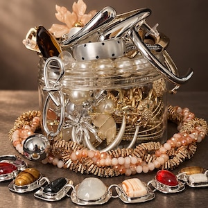 Set di gioielli da indossare tutti i giorni, composto da collana, orecchini, bracciale e anello in oro e argento, stile autunno/inverno.