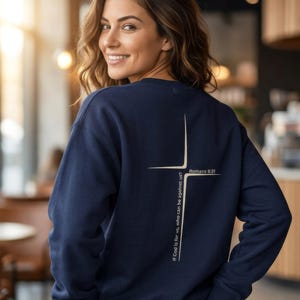 Romans 8:31 Crewneck, Bold Faith Sweatshirt, Black Burgundy Navy Christian Top, Scripture Statement Sweater, Cross Bible Pullover Gift