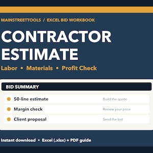 Offerteberekeningssjabloon voor aannemers | Excel-offertecalculator met controle op arbeid, materialen en winst