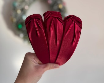 Red Satin Top Knot Headband, holiday, headband, Hard Headband, Christmas  Headband, Bendable Headband, Brynnbands