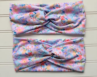 Floral Watercolor Headband,  Brynnbands, Soft Headband, Turban Headband, Twisted Headband, Spring Headband, Easter Basket, Gifts for Girl