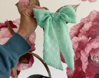 Mint Shorty Swiss Dot Bows, Bow Hair Clip, Barrette Hair Clip, Soft Hair Clip, Easter Bows, Barrette, Brynnbands